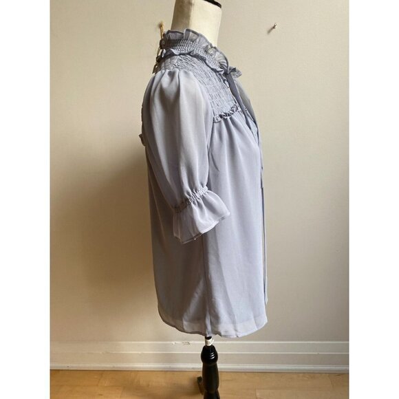 PLEIONE Gray Top New Womens Sz Xsmall BNWT Short Sleeve Ruffles - Picture 2 of 5